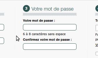 mot de passe entre 6 et 8 caractères