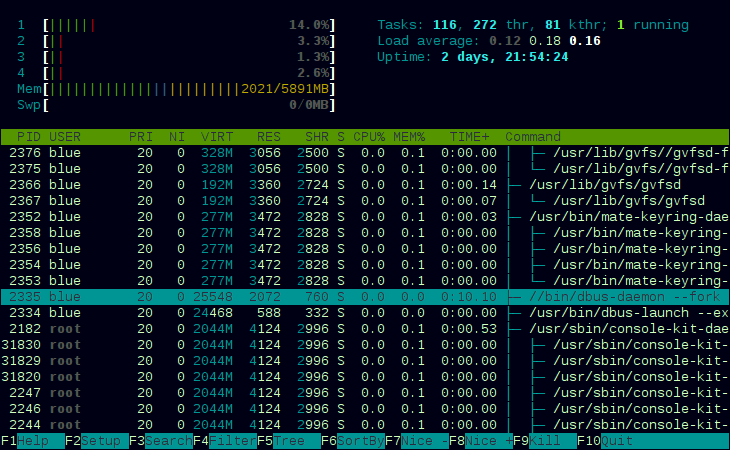 capture d’écran de htop en console