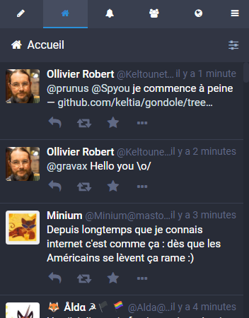 Interface de Mastodon sur un mobile