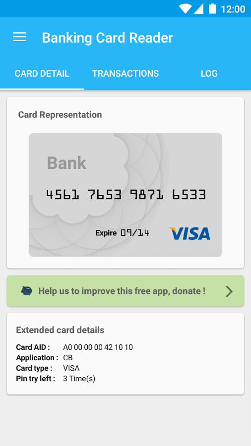 exemple application lecture carte bancaire