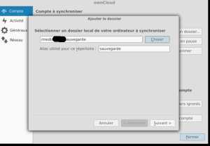 Sélectionnez le dossier local contenant votre sauvegarde